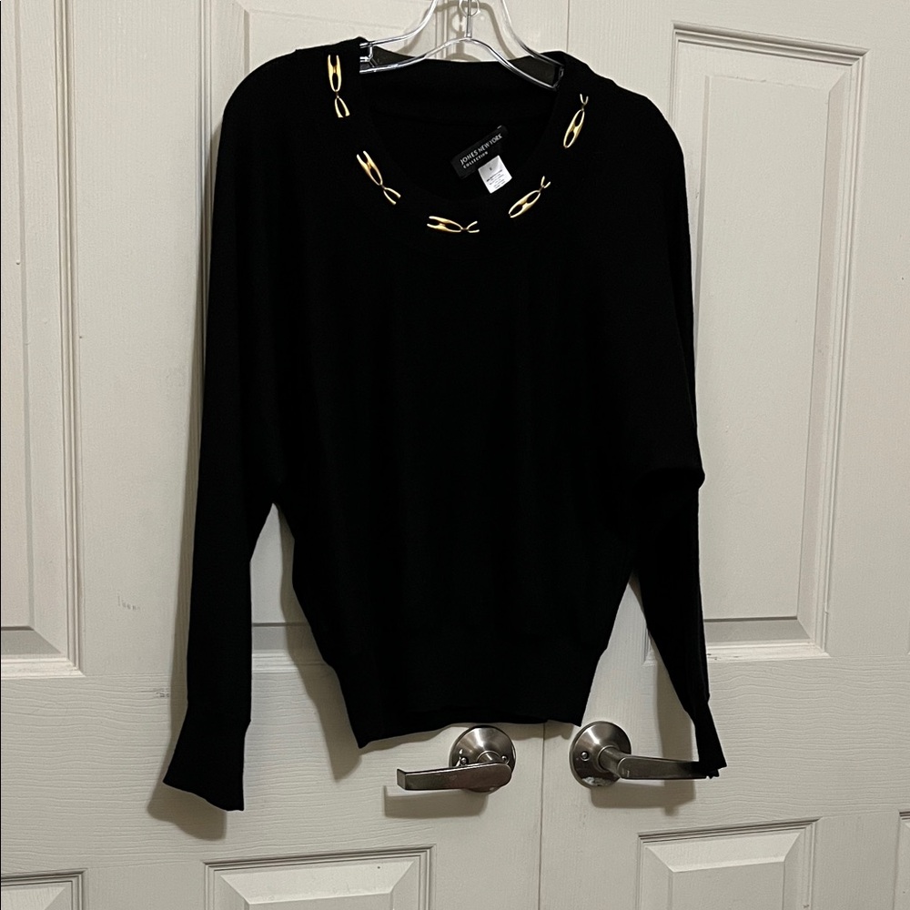 Jones New York Black Sweater with Gold Accents